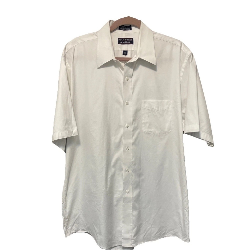 Round Tree And York Mens Size L Short Sleeve White Dress Shirt Office NWOT